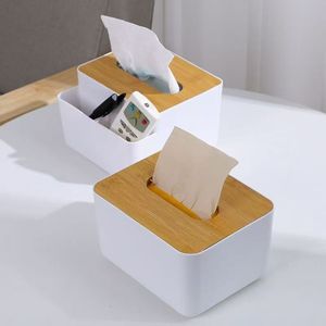 Wood Grain Tissue <b>Box</b> With <b>Storage</b> Compartment For Home Office Desktop Use - Product Image 1
