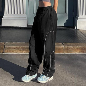 Street Style Contrast Color Loose Casual Pants Dance Design Elastic Waist <strong>Sports</strong> <strong>Trousers</strong> <strong>Women</strong> - Product Image 2