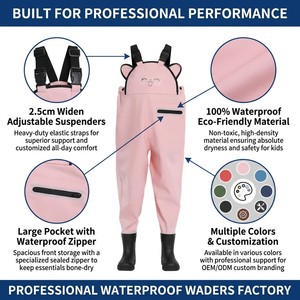 Senshuo Salopette de pêche rose macaron avec oreilles d'animaux 3D, robuste, antidérapante, avec bottes intégrées pour filles - Product Image 2