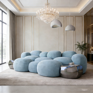 Sofá Seccional Modular de Lujo Artístico para Sala de Estar, en Forma de Nube Azul Claro, Personalizable en Tamaño y Material - Product Image 4