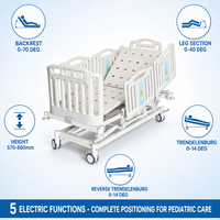 Lit d'hôpital électrique pour enfants, 5 fonctions, lit médical pédiatrique, barrières latérales réglables en ABS, roulettes à verrouillage centralisé, capacité de charge de 240 kg