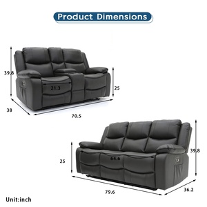 Geeksofa Furniture Modern <strong>Leather</strong> Power Electric Motion <strong>Recliner</strong> Sofa Set <strong>3</strong> 2 1 with Console for Living Room - Product Image 2