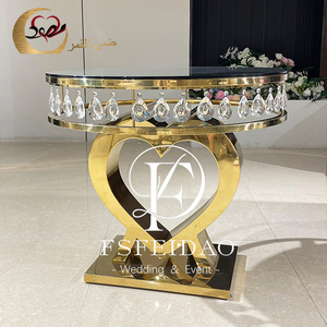 Table de gâteau de mariage de réception de luxe de base d'acier inoxydable d'or avec des cristaux - Product Image 5