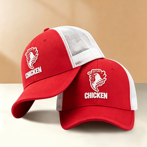 Gorra Trucker de Invierno de Dos Tonos Rojo y Blanco con Logotipo Animal, Malla Transpirable en la Parte Trasera, Ajustable con Broches, Bordado Personalizado, 100% Algodón - Product Image 1