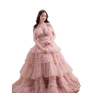 Artistic Bridal Gown Lotus Root Pink Halter Ball Gown Natural Waistline Folds Wedding Dress - Product Image 5