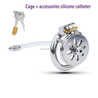 SacKnove Vente en gros Bondage en métal Cage à bite en acier inoxydable Dilatateur Dispositif urétral Bdsm Sex Toys Verrouillage du pénis masculin Cage de chasteté