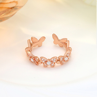 FY mode à la mode délicate papillon anneaux cristal diamant CZ strass Double papillon réglable bague pour femmes filles