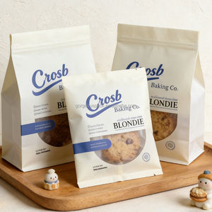 Bolsas de sellado trasero laminadas en PE blanco lechoso mate con logo personalizado y sellado de 3 lados para galletas y bizcochos - Product Image 1