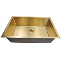 Ensemble d'éviers de cuisine à cuvette unique de calibre 16 en acier inoxydable de style encastré doré de 27x17 pouces