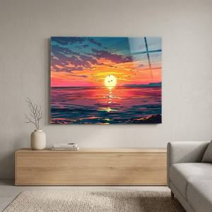 Impression acrylique sur toile murale Vivid Sunset <span class=keywords><strong>Horizon</strong></span>, paysage océanique orange vibrant pour la décoration moderne du salon - Product Image 1
