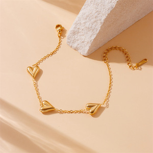 Heart-Shaped Stainless Steel Necklace <b>Bracelet</b> <b>Set</b> Gold Plated Women's Fashion Jewelry Gift - Product Image 2