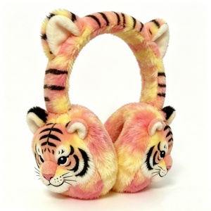 Orejeras de Peluche de Tigre Pastel Personalizadas, Suaves Orejeras de Invierno con Degradado Rosa-Amarillo para Niños, Lindas Orejeras con Cara de Tigre - Product Image 1