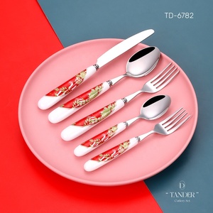 Sang trọng sứ xử lý thép không gỉ 18-10 với dao nĩa và muỗng thiết lập dao kéo Đảng Bộ đồ ăn gốm xử lý Flatware Set - Product Image 2