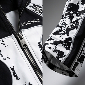 Trendy Men's Black and <b>White</b> Ink Splatter <b>Tracksuit</b> Set Oversized Zip-Up Hoodie and Baggy Wide Leg Pants Custom Logo Streetwear - Product Image 4
