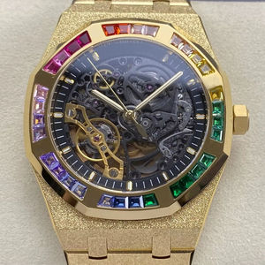 <b>Top</b>-quality luxurious gold waterproof mechanical watch with <b>rainbow</b> design, 41mm, 3132 movement, open-worked watch - Product Image 2