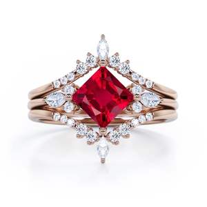 Bague en argent sterling 925 plaqué or 18 carats, solitaire classique, double couronne, rubis de 1,25 carat, taille princesse, rubis créé en laboratoire, zircon - Product Image 6