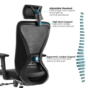 Chaise de bureau ergonomique de luxe confortable à dossier haut en maille, réglable en hauteur, chaise de direction pivotante - Product Image 3