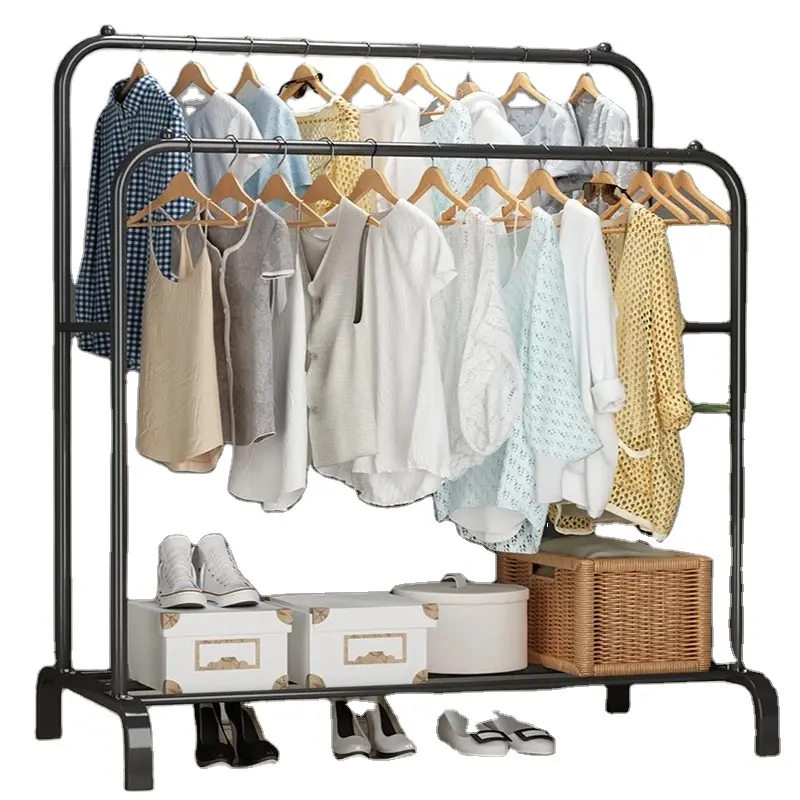 Clothes Hanger Coat Rack Floor Hanger Storage Wardrobe Clothing Drying Racks Standing Coat Rack Metal Single Stainless Steel