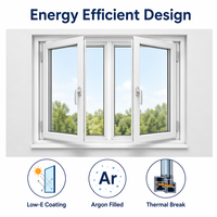 Ventanas y Puertas de Aluminio, Ventanas Abatibles Insonorizadas con Persianas Enrollables Manuales Opcionales