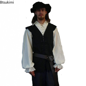Nuevo Chaleco Gótico para Hombre, Estilo Pirata Renacentista, Vintage, Medieval, Sin Mangas, con Correas de Gamuza, Cuello en V, Holgado - Product Image 1