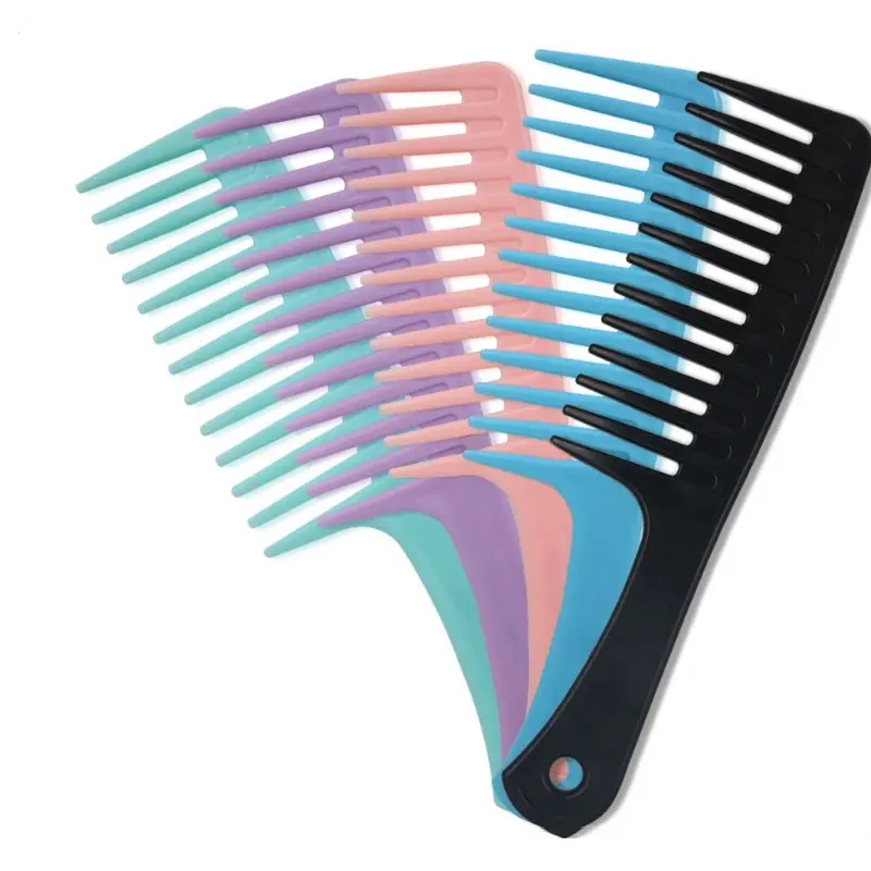 11 Colors Wholesale Custom LOGO Detangling Shower Hair Comb Heat-Resistant Large Plastic Hair Wide Tooth Hair Comb Wig Comb