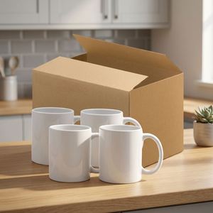 White Stainless Steel Mug Set of 4 Straight Cups with Handle and Lid <b>Double</b> <b>Wall</b> Vacuum Insulated 11oz in Corrugated Paper <b>Box</b> - Product Image 3