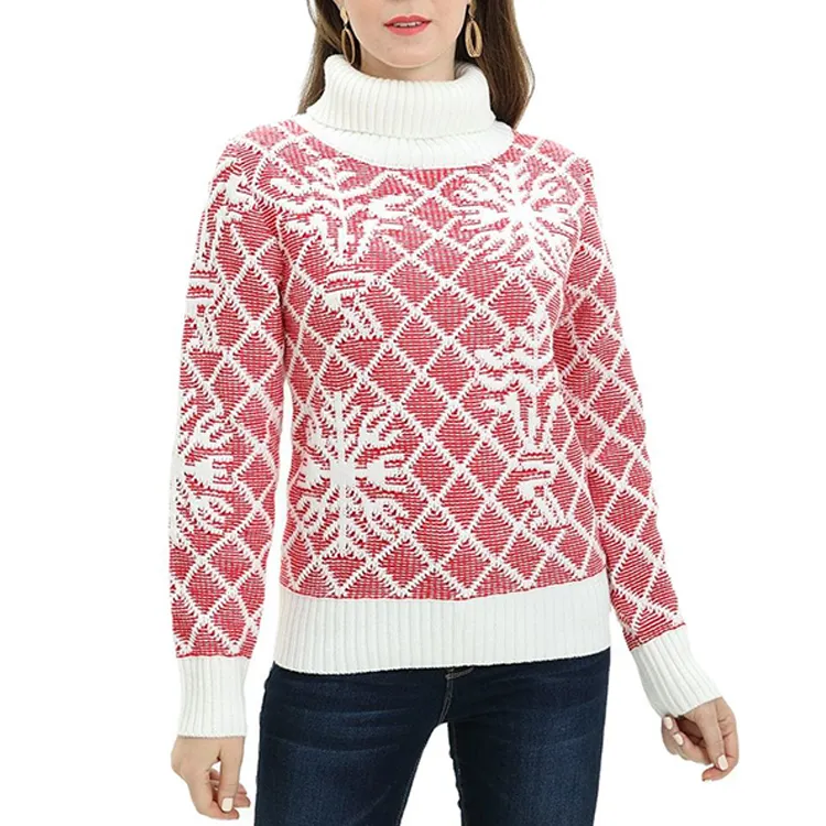 New Design Winter Pullover Turtleneck Women Knit Sweater Custom Long Sleeve Women's Christmas Sweaters