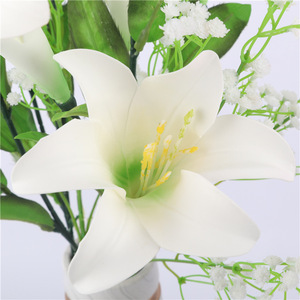 Bouquet de fleurs artificielles Wen Hope PU Lily, feuilles vertes roses, vase, décoration intérieure, arrangement de table pour salon - Product Image 3