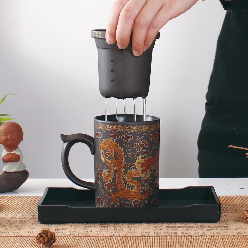 Tazza Da Tè In Ceramica Con Infusore E Coperchio, Manico In Legno Di Sandalo, Colino A Fori, 1380°C, Lavabile In Lavastoviglie, Regalo Natale - 5