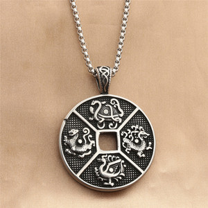 Yunnique – collier avec pendentif rond en acier inoxydable pour hommes, motif animal, design géométrique rétro, 280532 - Product Image 1