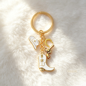 Vintage Western Cowboy Enamel Keychain Cowboy Hat Boots Gun Horseshoe Charms <b>Key</b> Ring Country Style Bag Pendant Decor Gift - Product Image 3