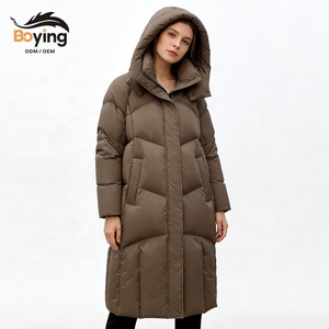 Veste matelassée pour femme sur mesure OEM, <span class=keywords><strong>mi</strong></span>-longue, à capuche en fourrure, <span class=keywords><strong>manteau</strong></span> d'hiver chaud en coton, parka pour femme, fabricant - Product Image 1
