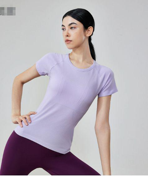Seamless Antibacterial Spandex/Nylon Bare-Skin Yoga Top for Women, Slimming Short-Sleeve Running Fitness Sports Crop Top