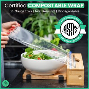 Green Stand Market Compostable Plastic <b>Wrap</b> 393 Ft Roll With Dispenser For Food Storage <b>Kitchen</b> Use - Product Image 2