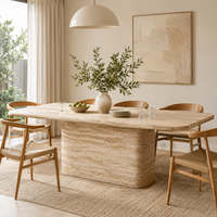 Table à manger en travertin naturel, 76 cm de haut, bord arrondi, piétement moderne, style côtier australien, meubles de salle à manger pour la maison