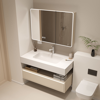 Meuble-lavabo mural YADY moderne à double couche en aluminium laqué, finition imperméable, avec vasque en céramique et miroir LED