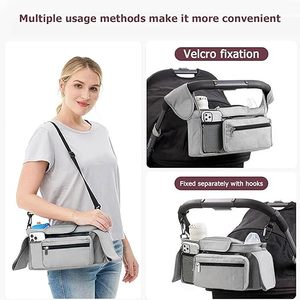 Borsa da appendere al passeggino, borsa universale per passeggino con 2 portabicchieri isolati, organizer con tracolla e grande capacità - Product Image 4