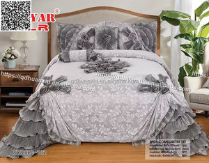 Ensemble <span class=keywords><strong>de</strong></span> literie en satin <span class=keywords><strong>de</strong></span> luxe européen super king size neuf, couleur bordeaux, avec volants, motif floral, 100% polyester, 200TC, toutes saisons - Product Image 2