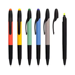 Stationery Double side Stylus highlighter pen with rubberized color barrel for school supply