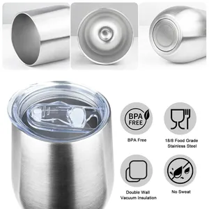 Gobelet à vin personnalisé avec logo couleur, 12 oz, en acier inoxydable, forme d'œuf, avec couvercle anti-fuite - Product Image 5