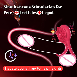 Anello vibrante per pene con stimolatore clitorideo a rosa, vibratore ad anello per pene, giocattoli sessuali per adulti per uomo e donna, 7 vibrazioni, sex toy per coppia - Product Image 1