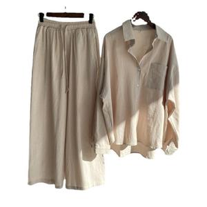 Abito in due pezzi da donna in cotone transfrontaliero retrò <span class=keywords><strong>primavera</strong></span> <span class=keywords><strong>estate</strong></span> <span class=keywords><strong>2023</strong></span> pantaloni larghi taglie forti camicia da donna straniera - Product Image 4