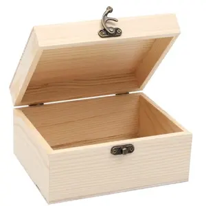 Small Unfinished Wooden Box With 2 Compartments, Unpainted Wood