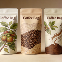 Sachet Doypack Personnalisé en Papier Kraft avec Fenêtre, Refermable à Fermeture Éclair, Qualité Alimentaire, pour Grains de Café, Café Moulu, Produits de Boulangerie