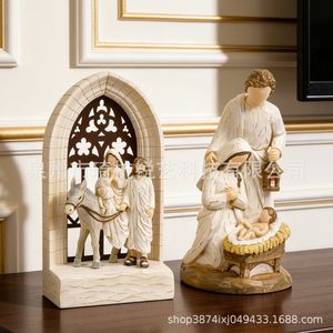 รูปปั้นฉากการประสูติพระเยซูทำจากเรซิ่น ของตกแต่งบ้าน รูปแกะสลักทางศาสนา สำหรับตกแต่งห้องนั่งเล่นและห้องนอน - Product Image 4