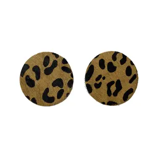 DIY horse hair earring material single sided Genuine leather leopard print gilded and painted circular shape Retro (non finished
