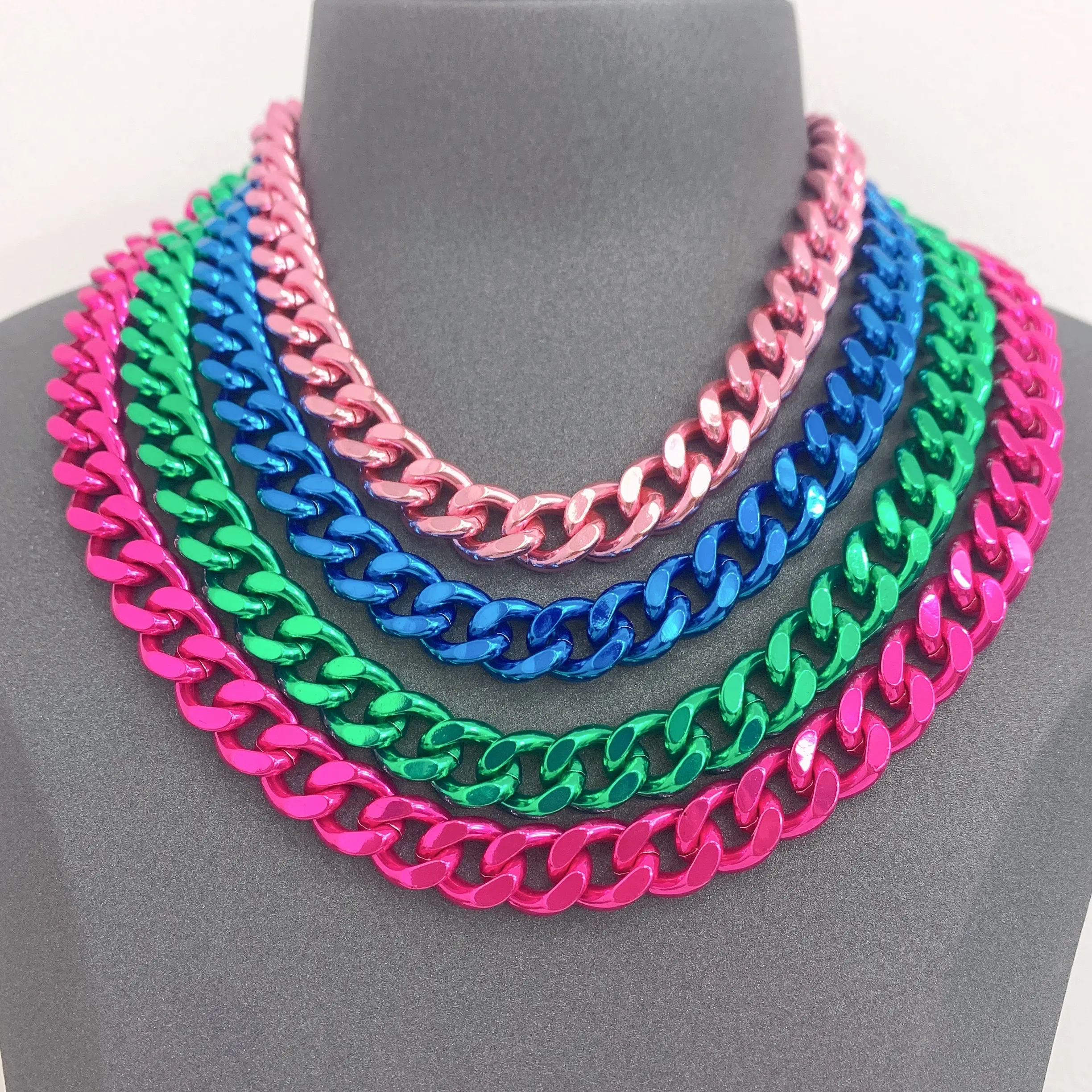 LS-L1483 Amazing cz metallic chain necklace colorful thick Cuban chain plain necklace hip-pop men women necklace
