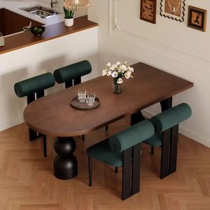 French Retro <b>Solid</b> <b>Wood</b> Oval Dining Table Black Antique Style Living Room Dining Table And <b>Desk</b> - Product Image 2