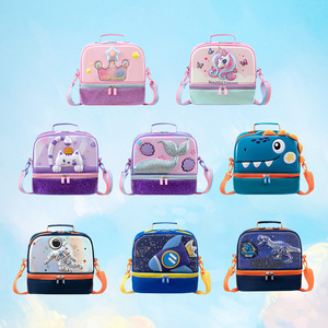 Sac à déjeuner isotherme pour enfants, motif astronaute de dessin animé, double compartiment, bandoulière, sac à déjeuner portable - Product Image 2