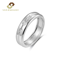 Bague de mariage pour homme en argent sterling 925, sertie de trois pierres, diamant de laboratoire taille ronde, poli miroir